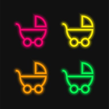 Bebek Taşımacılığı Yan Görünümü 4 renkli neon vektör simgesi