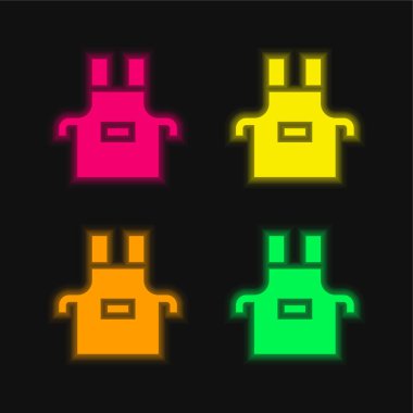 Önlük dört renk parlayan neon vektör simgesi