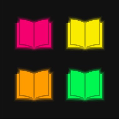 Kitap dört renk parlayan neon vektör simgesi