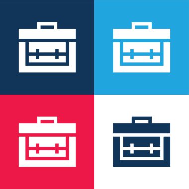 Evrak çantası mavi ve kırmızı dört renk minimal simge kümesi