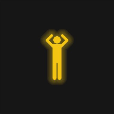 Kolları havada, sarı parlak neon ikonu olan temel figür