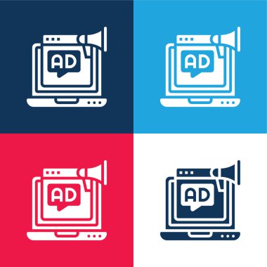 Reklam mavi ve kırmızı dört renk minimal simgesi seti