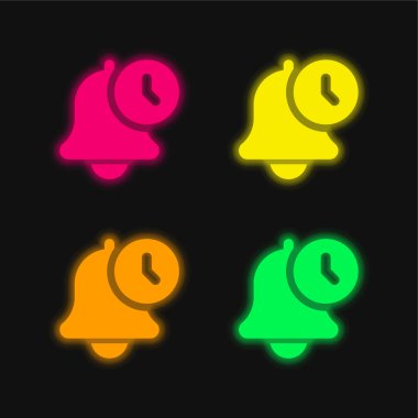 Alarm four color glowing neon vector icon clipart