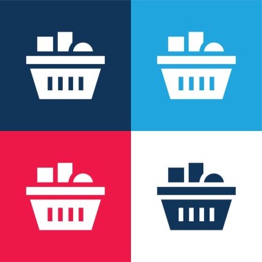 Basket blue and red four color minimal icon set clipart