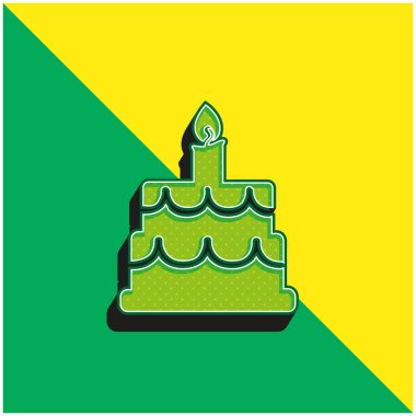 Doğum günü Keki Yeşil ve Sarı 3D vektör simgesi
