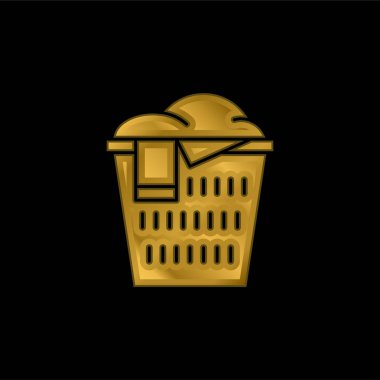 Sepet altın kaplama metalik simge veya logo vektörü