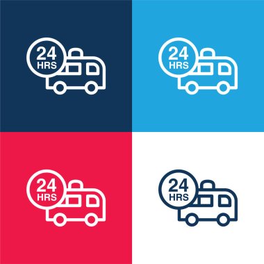 Ambulans Yardım 24 Saat mavi ve kırmızı dört renk simgesi seti
