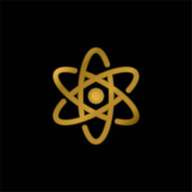 Atom altın kaplamalı metalik simge veya logo vektörü