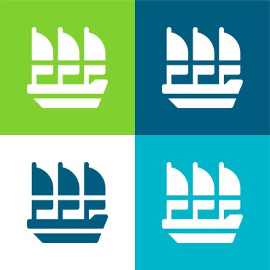 Boat Flat four color minimal icon set clipart