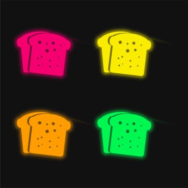 Kahvaltı Ekmeği Tostları Parlayan dört renk neon vektör simgesi
