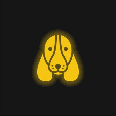 Basset Hound Dog Head yellow glowing neon icon clipart