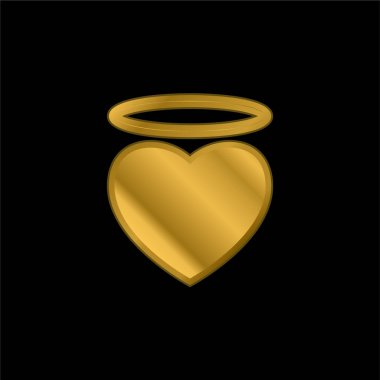 Angel Heart With An Halo gold plated metalic icon or logo vector clipart
