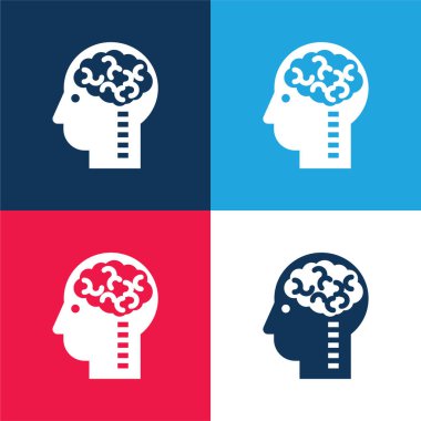 Beyin Kafada mavi ve kırmızı dört renk minimal simgesi