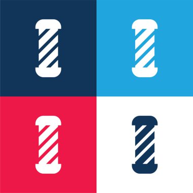 Berber Dükkanı mavi ve kırmızı dört renk minimal simge kümesi