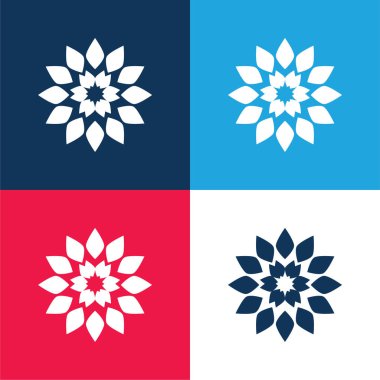 Büyük Çiçek mavi ve kırmızı dört renk minimal simge kümesi