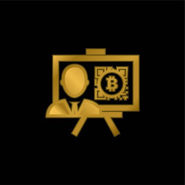 Bitcoin Sunumu Muhabir altın kaplamalı metalik simge veya logo vektörü