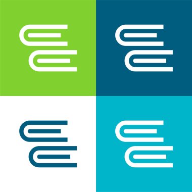 Kitaplar Düz 4 renk simgesi seti