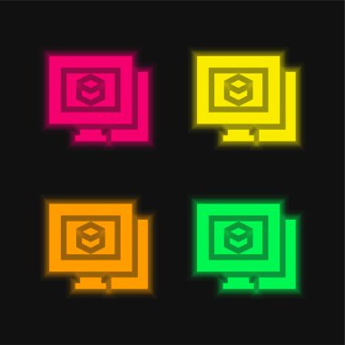 3d Modeling four color glowing neon vector icon clipart