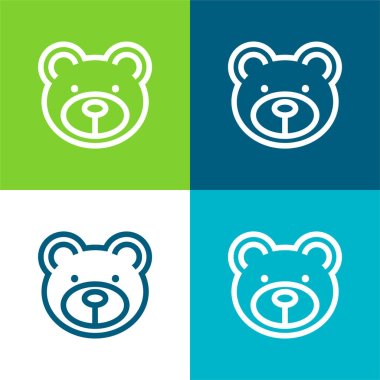 Bear Face Flat four color minimal icon set clipart