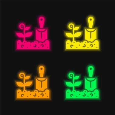 Ziraat dört renk parlayan neon vektör simgesi