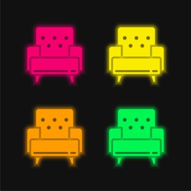 Koltuk dört renkli parlayan neon vektör simgesi