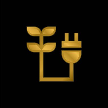 Bioenergy gold plated metalic icon or logo vector clipart