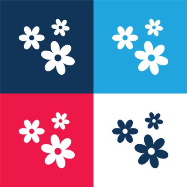3 çiçek mavi ve kırmızı 4 renk minimal simge kümesi