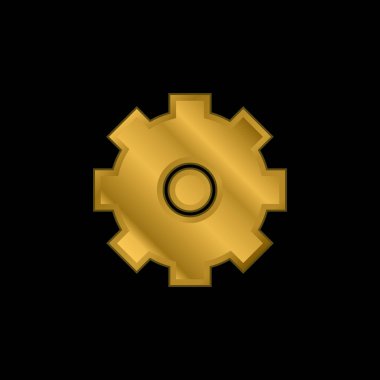 Big Cogwheel gold plated metalic icon or logo vector clipart