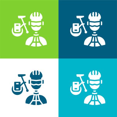 Motosikletçi Düz 4 renk en küçük simge kümesi