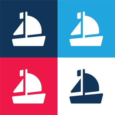 Tekne mavi ve kırmızı dört renk minimal simge kümesi
