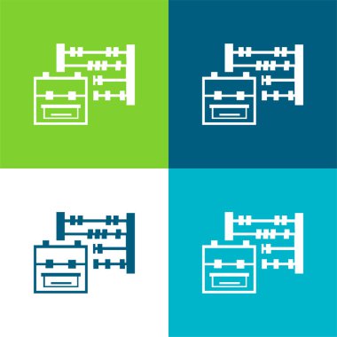 Sırt çantası ve Abaküs Düz 4 renk simgesi seti