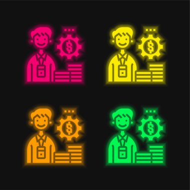 Muhasebeci dört renk parlayan neon vektör simgesi