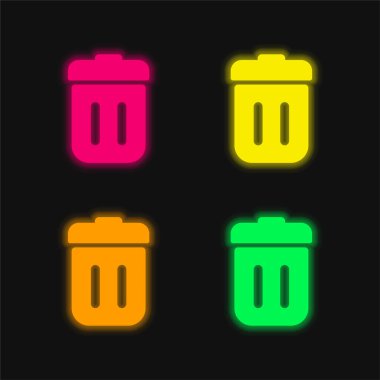 Bin With Lid four color glowing neon vector icon clipart