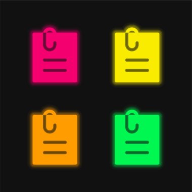 Attached File four color glowing neon vector icon clipart