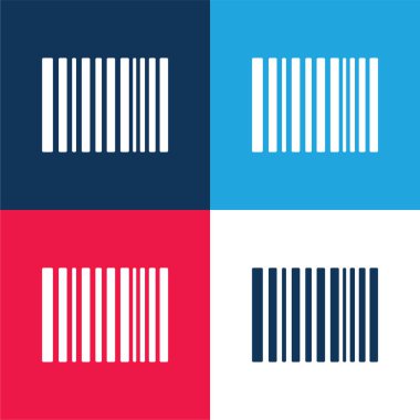 Barkod Satırları mavi ve kırmızı dört renk minimal simgesi seti