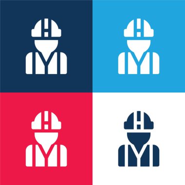 Mimari mavi ve kırmızı dört renk minimal simge kümesi