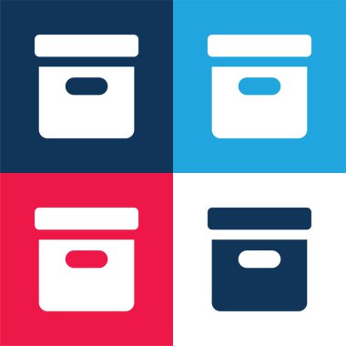 Kutu mavi ve kırmızı dört renk minimal simge kümesi