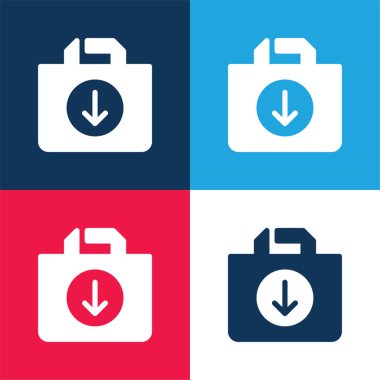 Poşet mavi ve kırmızı dört renk minimal simge seti