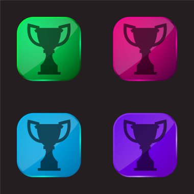 Award Trophy Silhouette four color glass button icon clipart