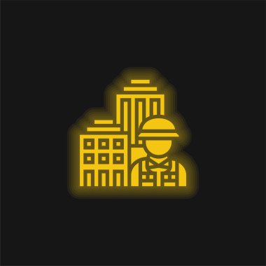 Architecture yellow glowing neon icon clipart