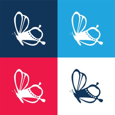 Beauty On Butterfly Side View Design blue and red four color minimal icon set clipart
