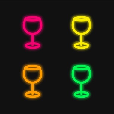 Büyük Şarap Kadehi dört renkli parlayan neon vektör simgesi