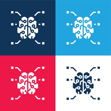 Beyin mavisi ve kırmızı dört renk minimal simge kümesi