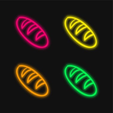 Bread Baguette Outline four color glowing neon vector icon clipart