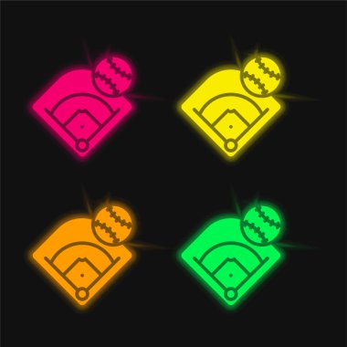 Baseball Field four color glowing neon vector icon clipart