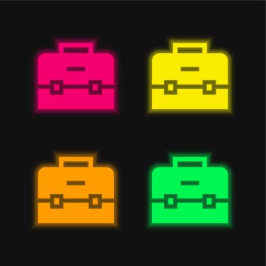Evrak çantası dört renk parlayan neon vektör simgesi