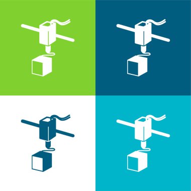 3d Yazıcı Aracı Çalışan Düz Düz 4 renk minimal simgesi seti