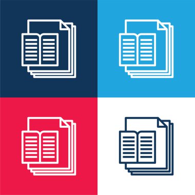 Kitap mavi ve kırmızı dört renk en küçük simge seti