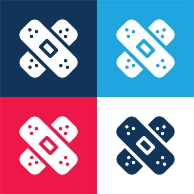 Yara bandı mavi ve kırmızı dört renk minimal simgesi