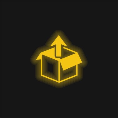 Box Get Out yellow glowing neon icon clipart